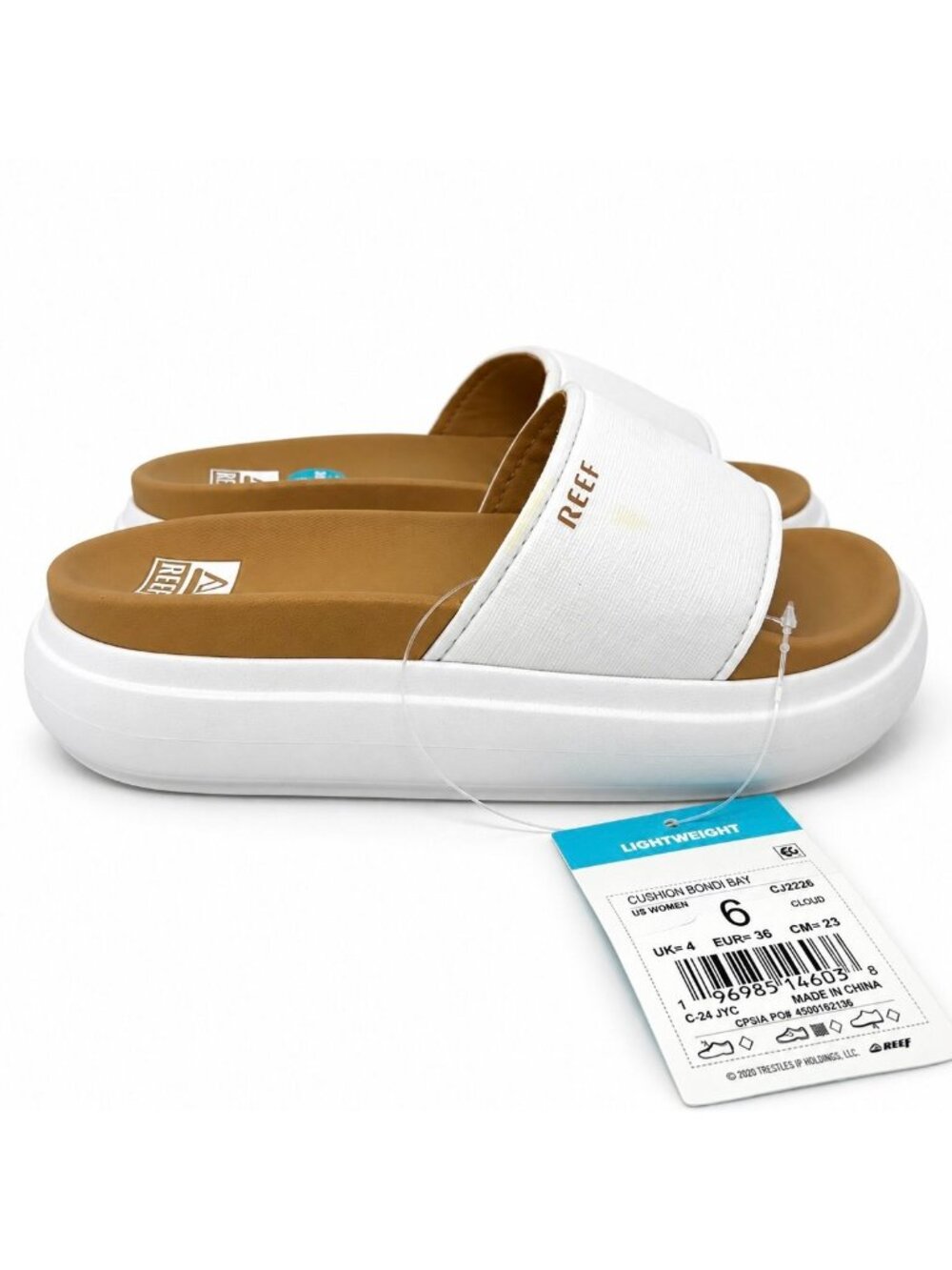 REEF Cushion Bondi Bay Cloud Supportive White Platform Slide Sandals Womens 6